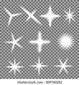 Sparkles collection isolated on transparent background. Vector Stars set with light effect. bursts illustration.