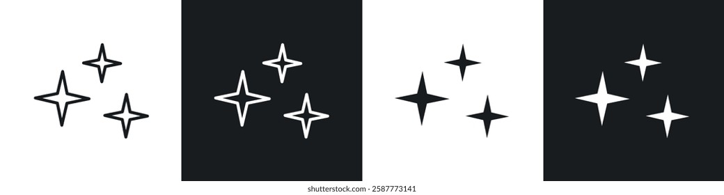 Sparkles icon set black and white colors. Graphic Vector icons pack
