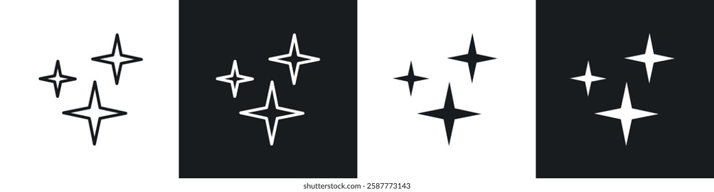 Sparkles icon set black and white colors. Graphic Vector icons pack