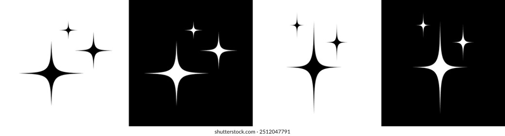 Icono de destellos en estilo plano. estrellas, ráfagas, estrellas centelleantes simple signo de símbolo de estilo negro para App y Sitio web. Iconos de conjunto de estrellas, diferentes Formas de estrellas brillantes, Ilustración vectorial.