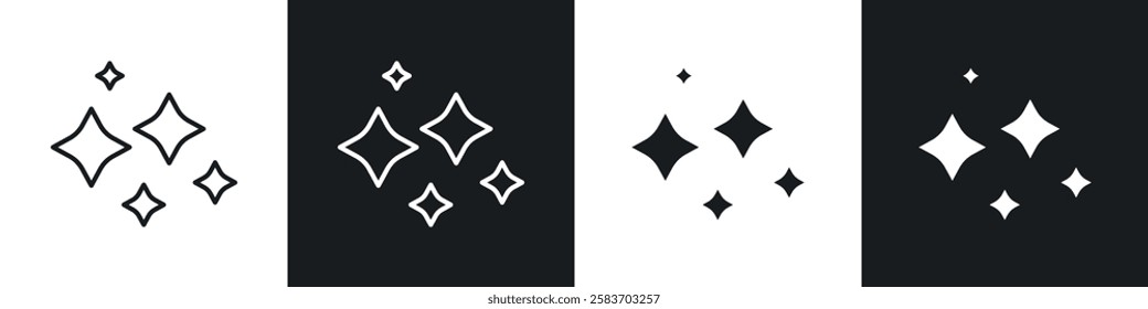 Sparkles icons collection in black and white filled and line versions