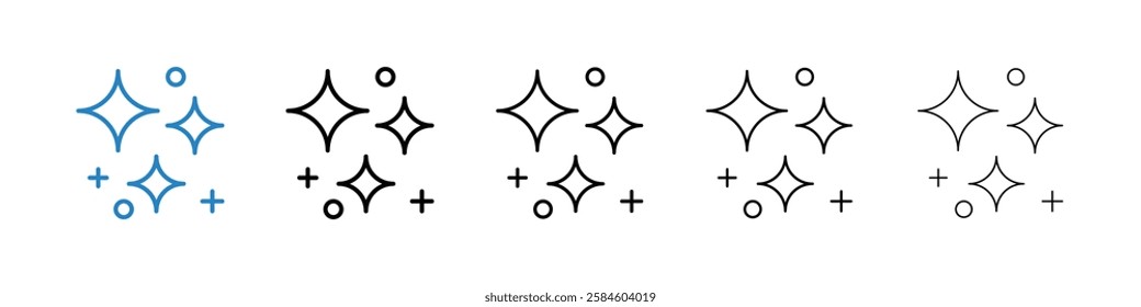 Sparkles icons in five different stroke sizes