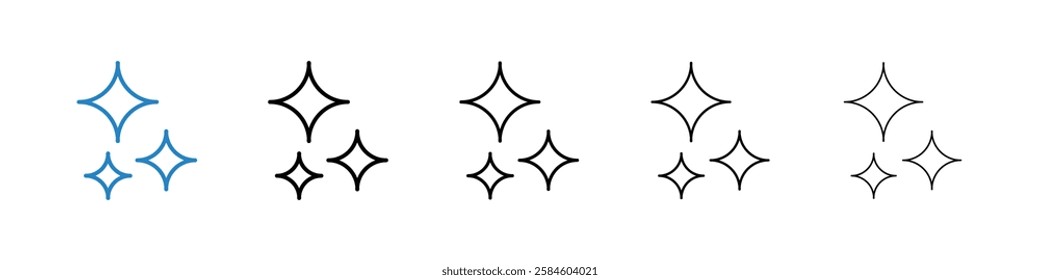 Sparkles icons in five different stroke sizes