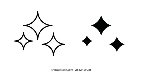 Sparkles icons pack vectors in black flat and strokes