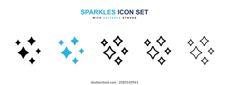 Sparkles icons vector collection in black and blue colors on white background