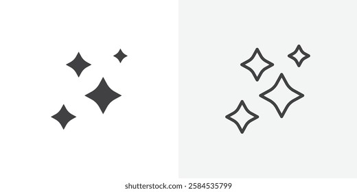 Sparkles icons vectors illustrations in black fill and liner versions