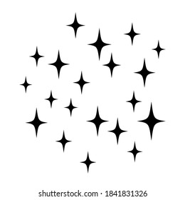 Sparkles isolated on white. Black vector stars. Shine background. 