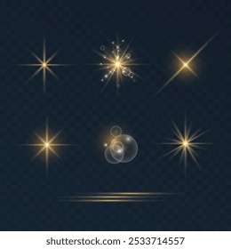 Sparkles. Isolated star. Gold sparkling stars. Christmas decor. Stars set.