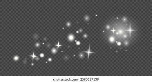 Sparkles and light flares on a dark background, graphic style, concept of magic or celebration. Vector illustration