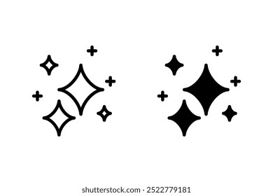 Sparkles line and solid icon set, for UI Designs. Magic Stars Vector Icon. Clean Shiny Shiny Stars Sign for UI Designs. Twinkle Star