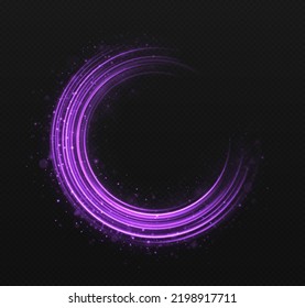 Sparkles purple ring with particles in transparent background. Magic spinning shiny ring. Shimmering circle ring with light effect.