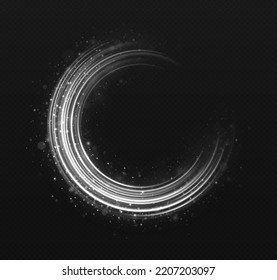 Sparkles ring with particles in transparent background. Magic spinning shiny rings. Shimmering circle rings with light effect.