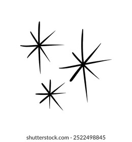 Sparkles set. Minimalistic hand drawn black and white snowflake. Brush, ink. Christmas decor element. Noel and New Year party day card, pattern element and winter symbol. Vector, clipart.