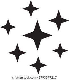 Sparkles silhouette vector icon, black solid twinkling stars symbol for commercial cleaning service, magical glitter layout template.