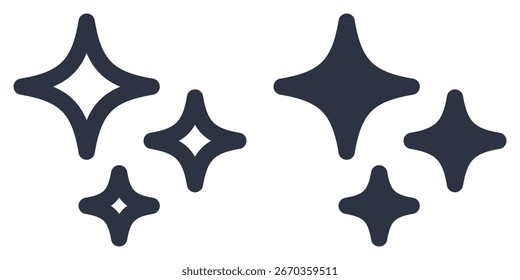 Sparkles simple icons set designed in filled, outline, line and stroke style