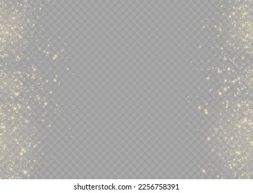 The sparkles with sparkling magical dust particles. Bokeh effect. Christmas pattern. Yellow dust sparks and golden stars shine. Xmas flash gold light on transparent background. Vector illustration.