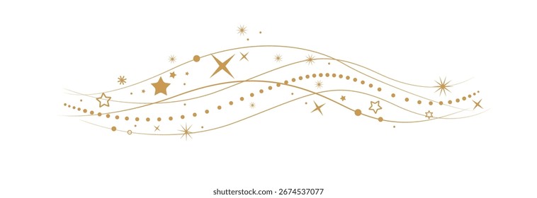 Funkelnder Sternenrand in Wellenform .Goldener Glanz Sterne Symbol . Leuchtendes Feuerwerk. Weihnachtsschmuck . Blitz , Glanz funkeln Symbol , Blendung , Stern blinzeln .