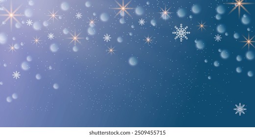Sparkles star snowflakes on blue background Bright shining and glowing stars Copy space for greeting text Xmas template with decorations  Snowfall