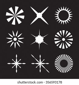 Sparkles and starburst symbols. Lens or glass flare.