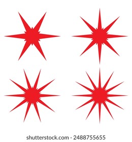 Sparkles and starburst symbols. Vector illustration. Red starburst for marking number, text.
