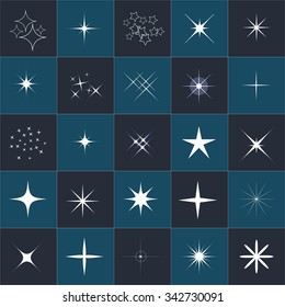 Sparkles and starbursts symbols. Collection of lighting sparkle isolated effect. Easy to use.