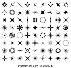 Sparkles and starbursts symbols. Vector illustration.