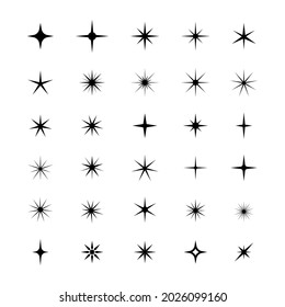 Sparkles, stars and bursts icons, twinkling stars. Glowing light effect star. Sparkles, shining burst. Christmas vector symbols isolated.