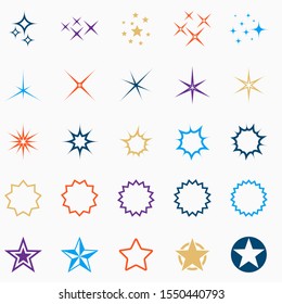 Sparkles, stars and bursts vector collection. Bright color firework decoration. Glowing light effects for holiday design. Abstract bright twinkle elements isolated on white background. Sparkle symbols