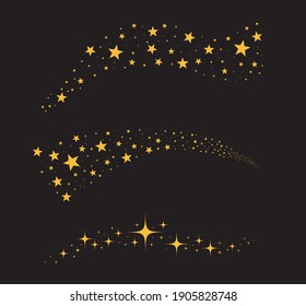 Sparkles Stars icon isolated on black background. Falling stars shining twinkling. Vector illustration