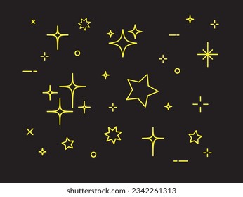 Sparkles Stars icon isolated on black background. Twinkling stars. Stars light effect. Vector illustration