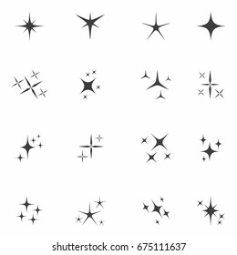 Sparkles and stars icons set, vector illustration.  Signs and symbols of  lights 