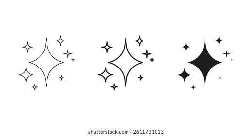 Sparkles And Stars Line And Solid Icon Set. Shiny Starburst And Glitter Symbol Collection. Isolated Vector Illustration.