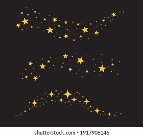 Sparkles Stars on black background. Falling stars shining twinkling. Vector illustration