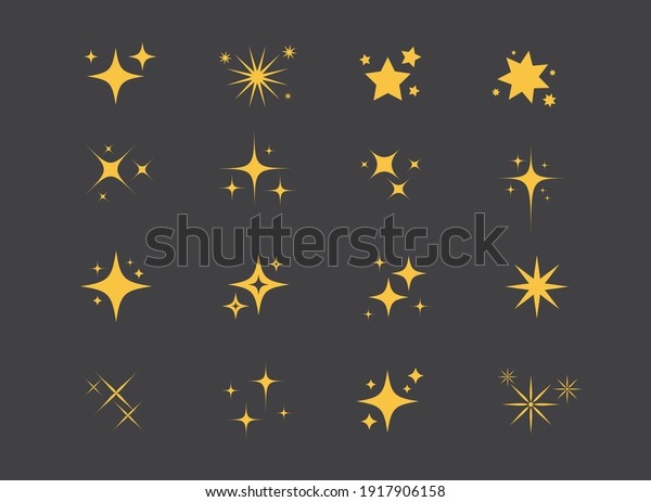 Sparkles Stars on black\
background. Set of twinkling stars. Stars light effect. Vector\
illustration
