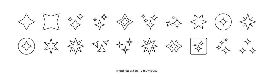 Sparkles and Stars Outline Simple Linear Image Collection. Editable Stroke. Suitable for Web Sites, Books, Cards, Apps