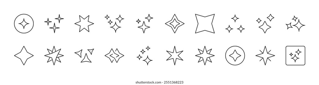 Sparkles and Stars Set of Thin Icons. Editable Stroke. Suitable for Web Sites, Books, Cards, Apps 