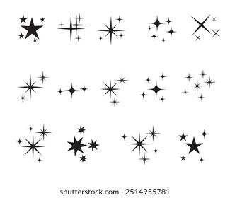 Funkelnde Sterne, glänzende Magie Weihnachten Effekt, funkeln funkeln Sterne Silhouette, Tattoo Design, Glitzer Gruppe Set Vector.