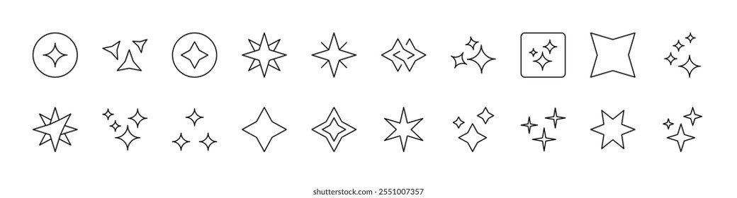 Sparkles and Stars Thin Icons Collection. Editable Stroke. Suitable for Web Sites, Books, Cards, Apps 