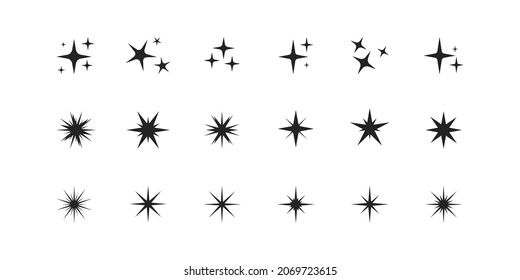 Sparkles symbols vector. The set of vector stars sparkle icon. Bright firework, decoration twinkle, shiny flash.  Glowing light effect stars and bursts collection. Vector EPS10 icon.