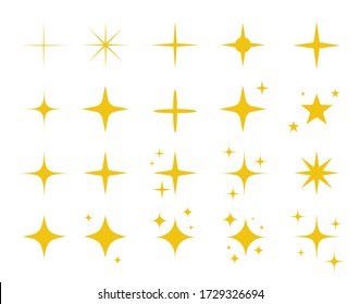 Sparkles Symbols Vector Set In Yellow Color. Vector Stars Sparkle Icon. Bright Firework, Decoration Twinkle, Shiny Flash. Glowing Light Effect Stars And Bursts Collection. Vector