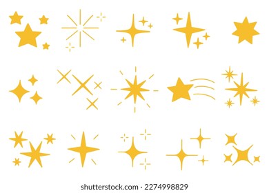 Sparkles and Twinkling stars set. Glitter burst, shining star, falling star, firework, magic sparkle icons. Hand drawn vector illustration isolated on white background.
