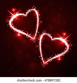 Sparkling 2 hearts on dark background