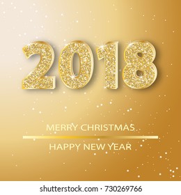 Sparkling 2018 numerals greeting card vector illustration. Golden shining numbers. Xmas and new year background 