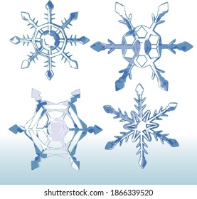 Cristales de copos de nieve 3D brillantes.