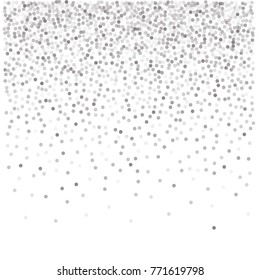 sparkling abstract silver glitter background, metal christmas confetti falling. light magic shining Flying glitter dots particles, sparkle vector border backdrop. 
