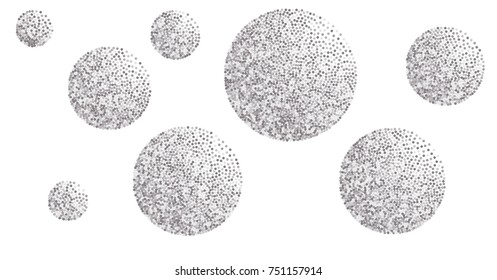 sparkling abstract silver glitter balls background, metal christmas confetti falling. light magic shining Flying glitter dots particles, sparkle vector border backdrop. 