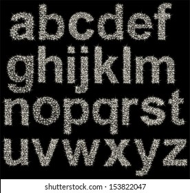 Sparkling alphabet made of shining stars , letters from a to z, vector illustration 