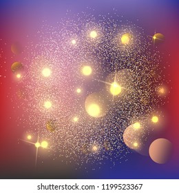 Sparkling background luminous gold Stars Star dust sparks in explosion on black background. Glitter particles effect. Vector Illustration