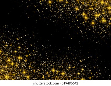 Sparkling background luminous gold Stars Star dust sparks in explosion on black background. Glitter particles effect. Vector Illustration