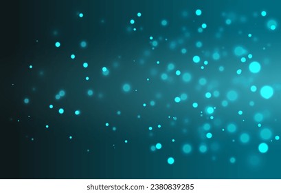 Sparkling background. Sparks and stars on turquoise gradient. Blurred, bright and magical bohek effect for technology, business, chistmas and special event.